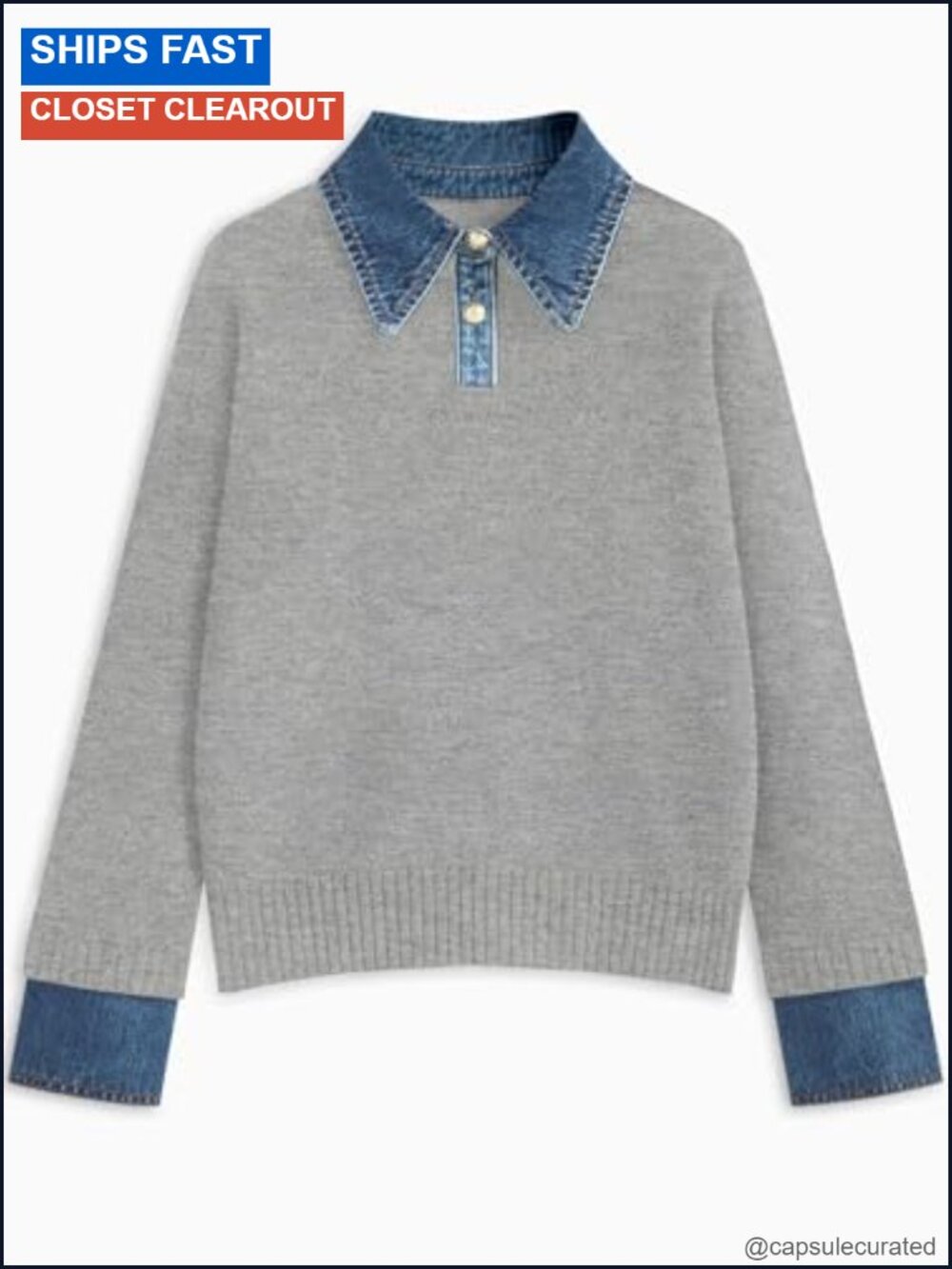 Oversized V-Neck Polo Collared Sweater Pullover Knit Long Sleeve Fall
